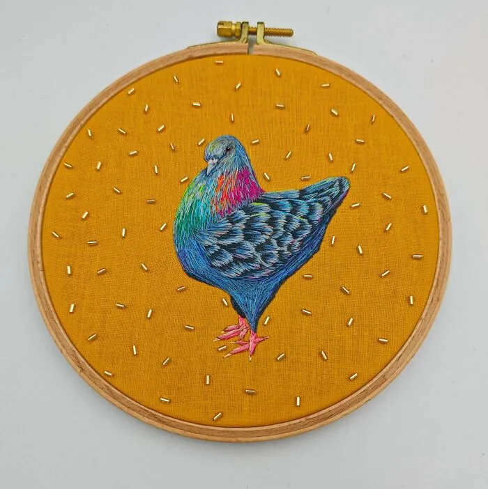 Colorful pigeon art as inspiration for your next embroidery projects