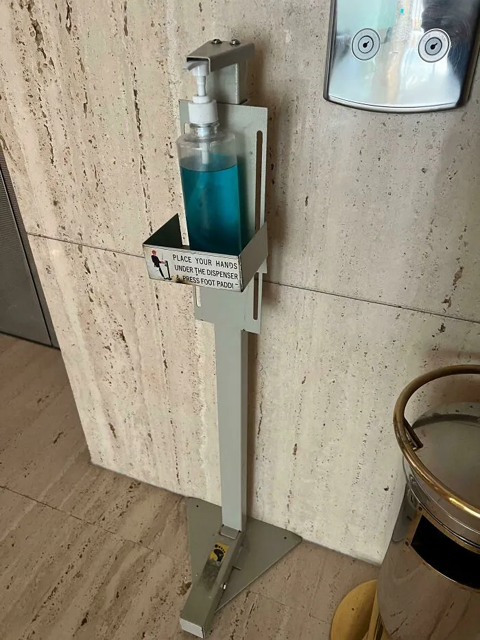 Cool Mechanical Hand Sanitizer Dispenser W Foot Pedal, No Batteries Or Hand Sensor Needed