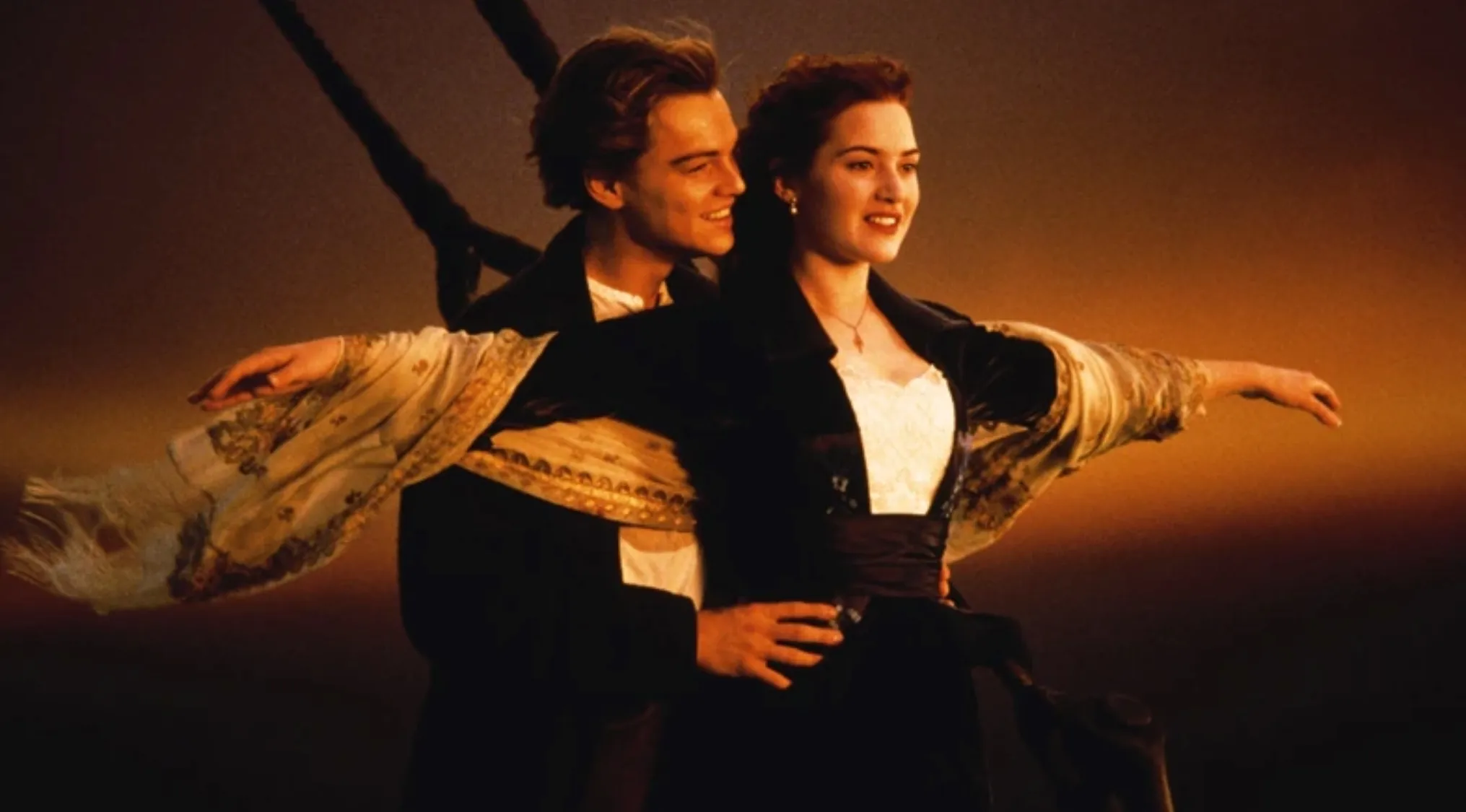 Leonardo DiCaprio's character, Jack, and Kate Winslet's character, Rose, in an iconic Titanic pose. General Knowledge Quiz.