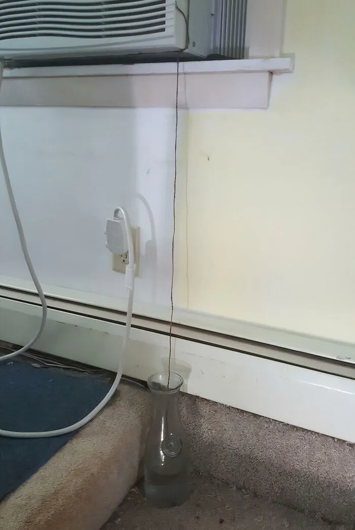 Successfully Used String To Direct AC Unit Condensation Down Into A Pitcher
