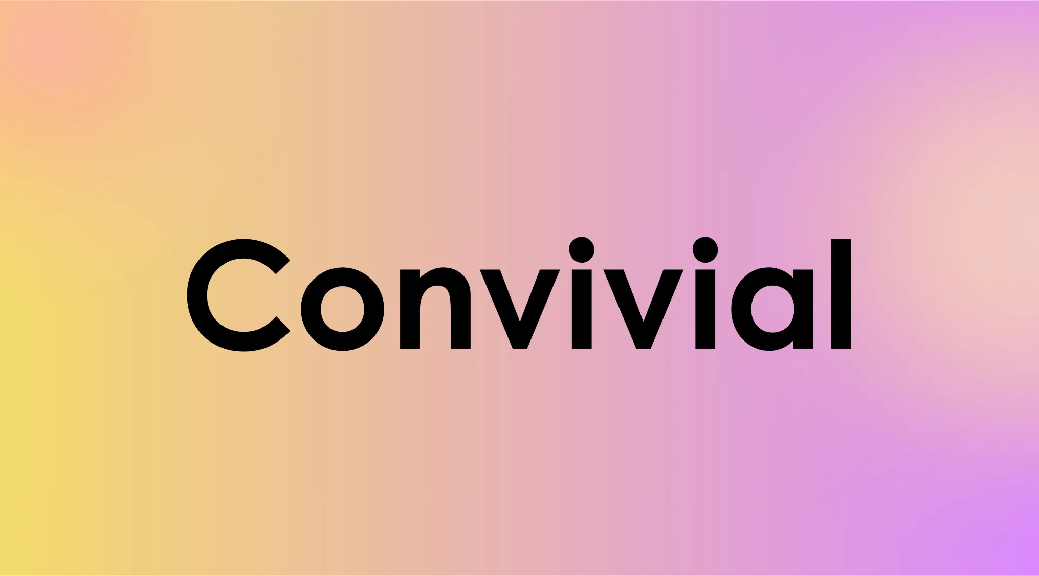The word "Convivial" in bold black text centered on a warm gradient background, inviting users to guess the meaning of rare words.