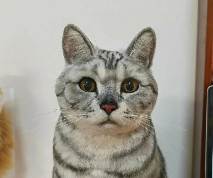 Hand-Felted A Wool Portrait Of My Friend's 17-Year-Old Cat. Learned A Lot From This One