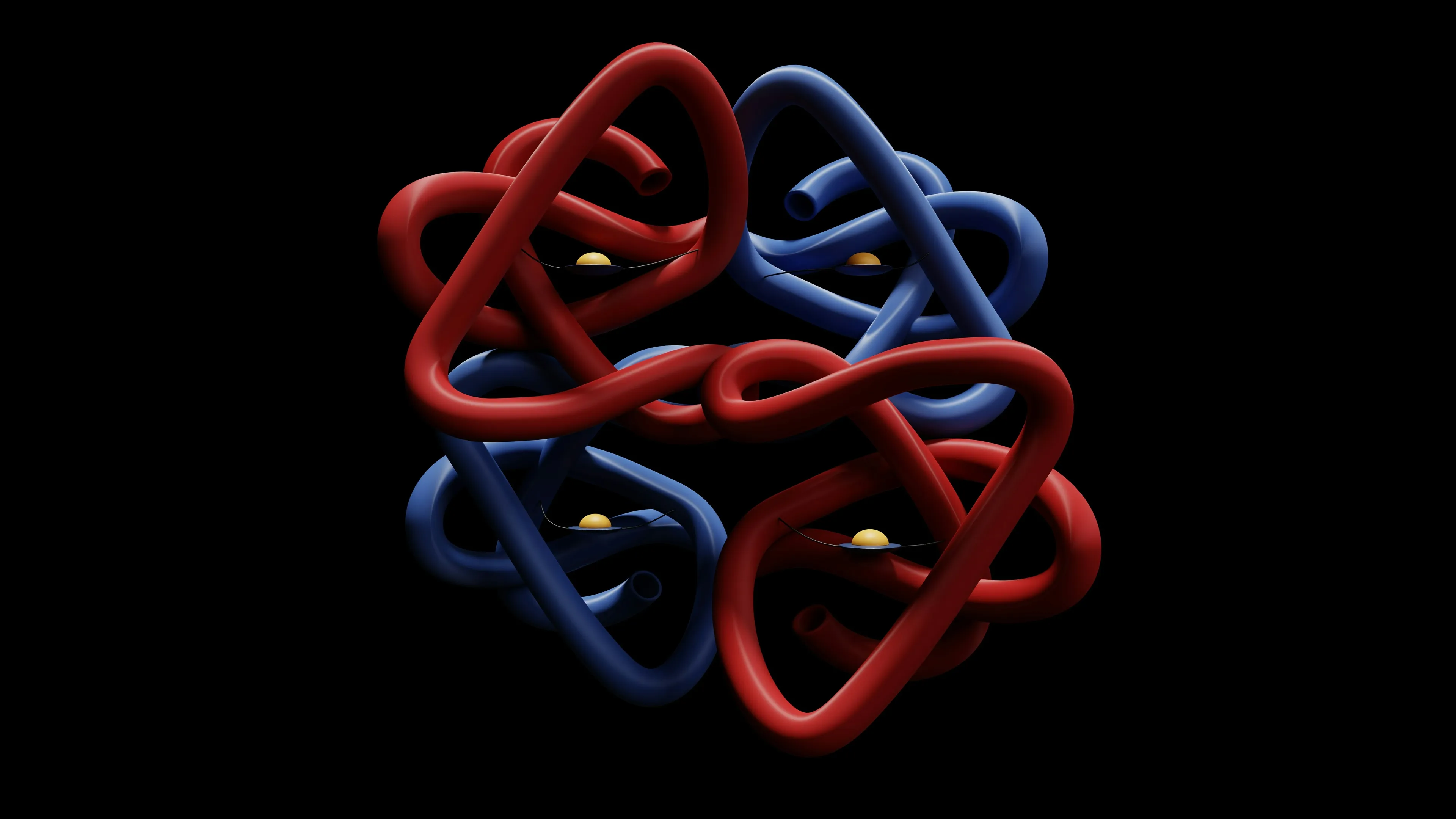 Hemoglobin molecule, a complex structure of red and blue protein chains with small yellow spheres, essential for general science knowledge.