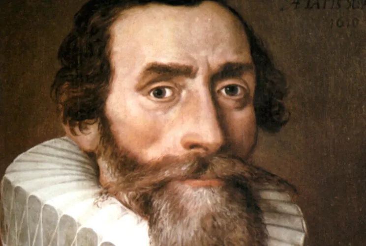 A painting of scientist Johannes Kepler, a man with a beard and mustache wearing a ruffled white collar.