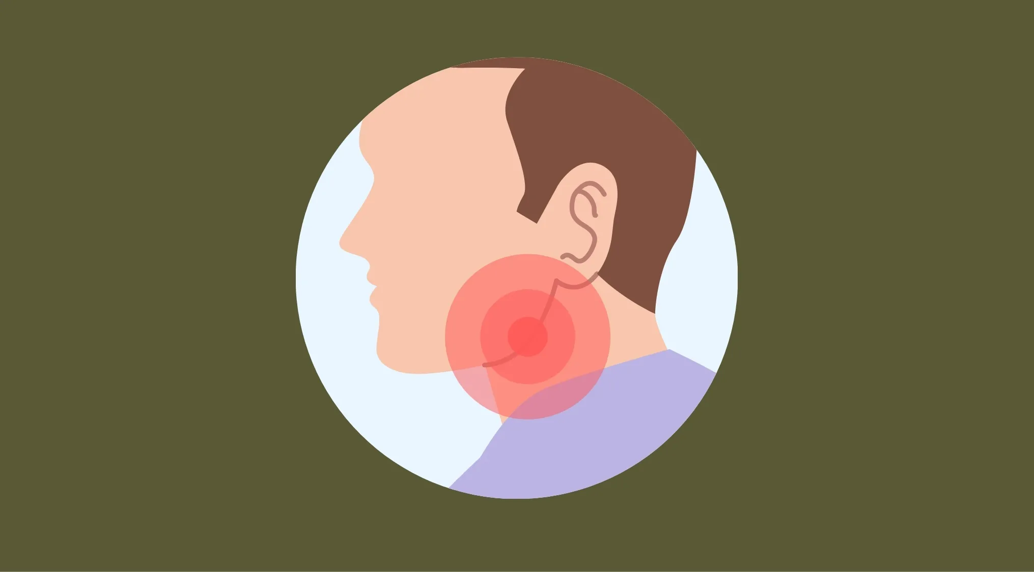 First aid visual: A person's head in profile with a red, glowing area on their throat, indicating a choking hazard.