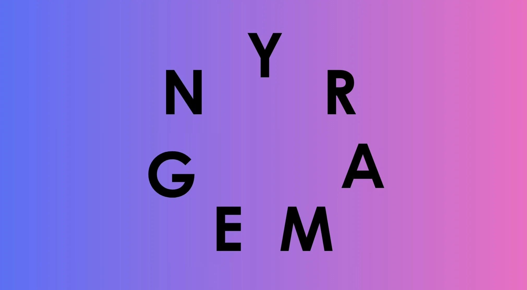 Unscramble the country name YNGERMA. Black letters on a purple and pink gradient background.