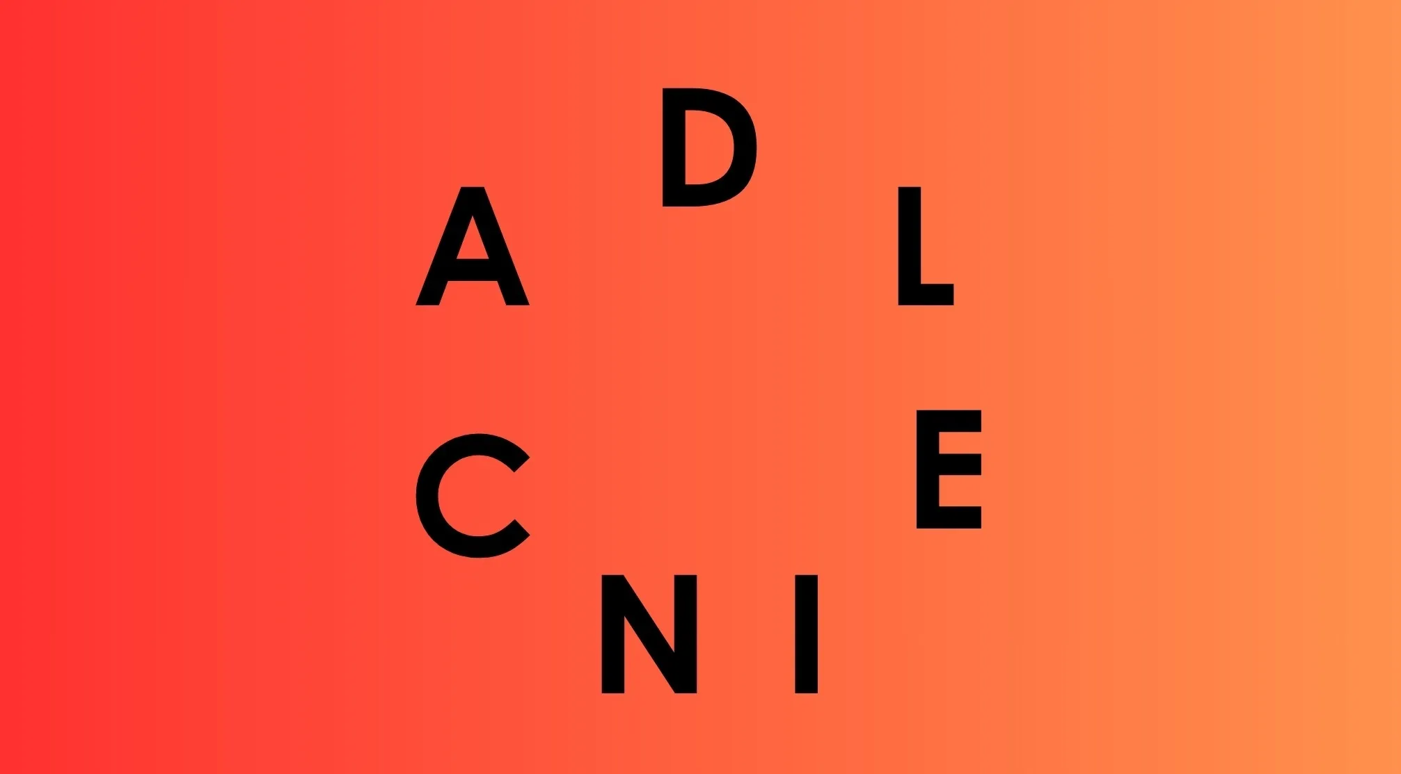 Unscramble the country name: DACNIEL letters scattered on a red-orange gradient background for a challenging puzzle.