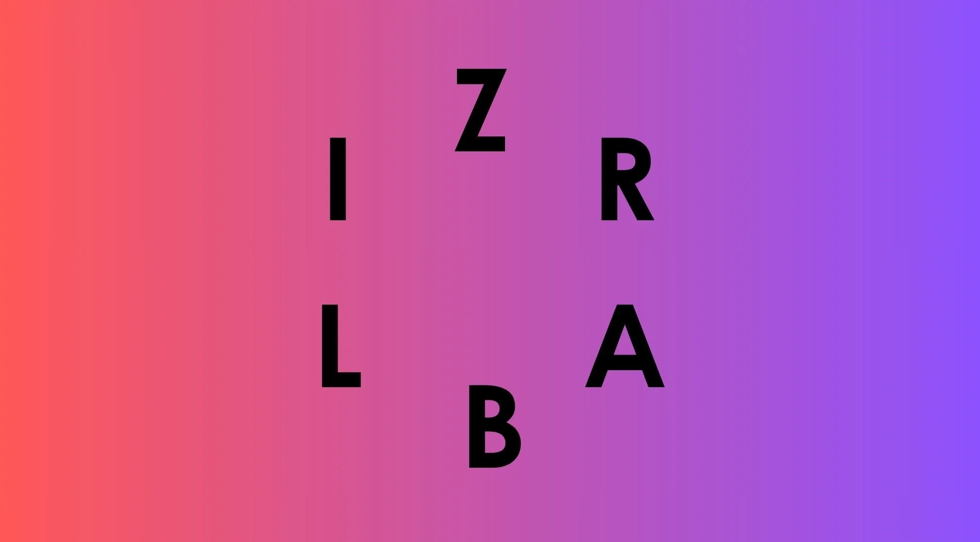 A colorful gradient background transitioning from red to purple, with scattered black letters Z, I, L, B, R, A. Unscramble the country name.