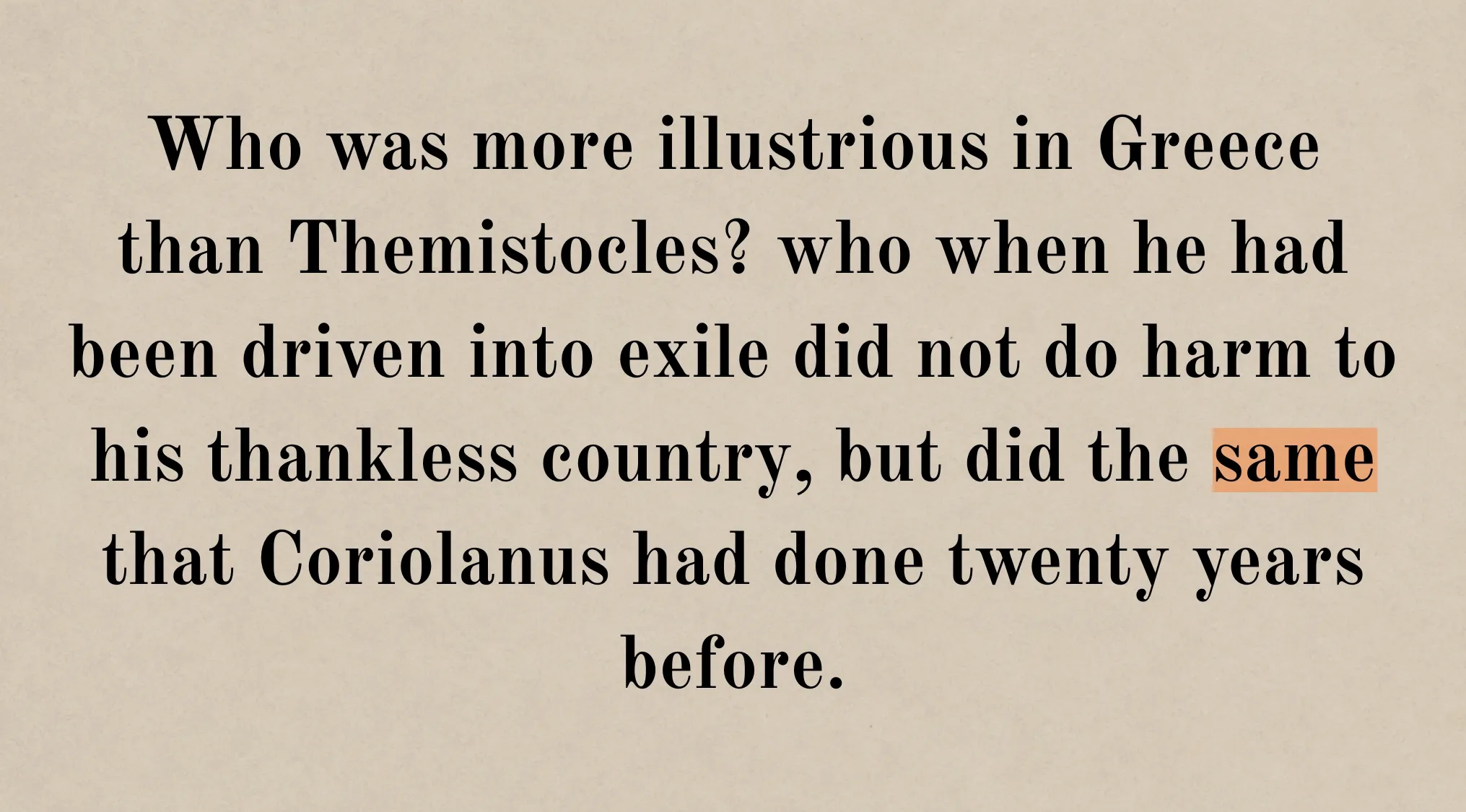 A Latin Grammar question showing a passage with "same" highlighted, asking for its Latin equivalent for 1800s Harvard students.