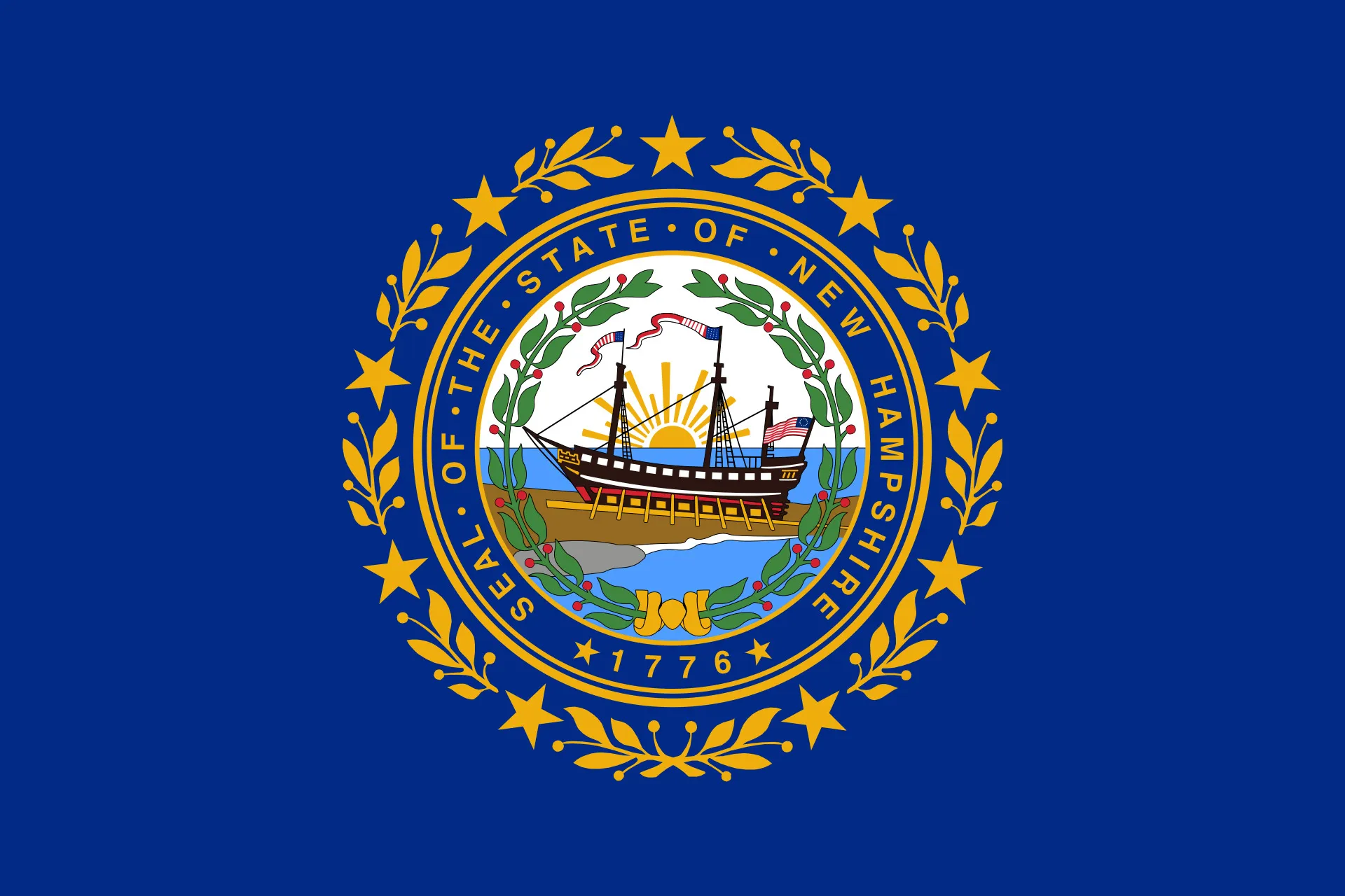 Flag of New Hampshire with its state seal centered. Test your knowledge with US State Capitals Quiz. What is the capital of New Hampshire?