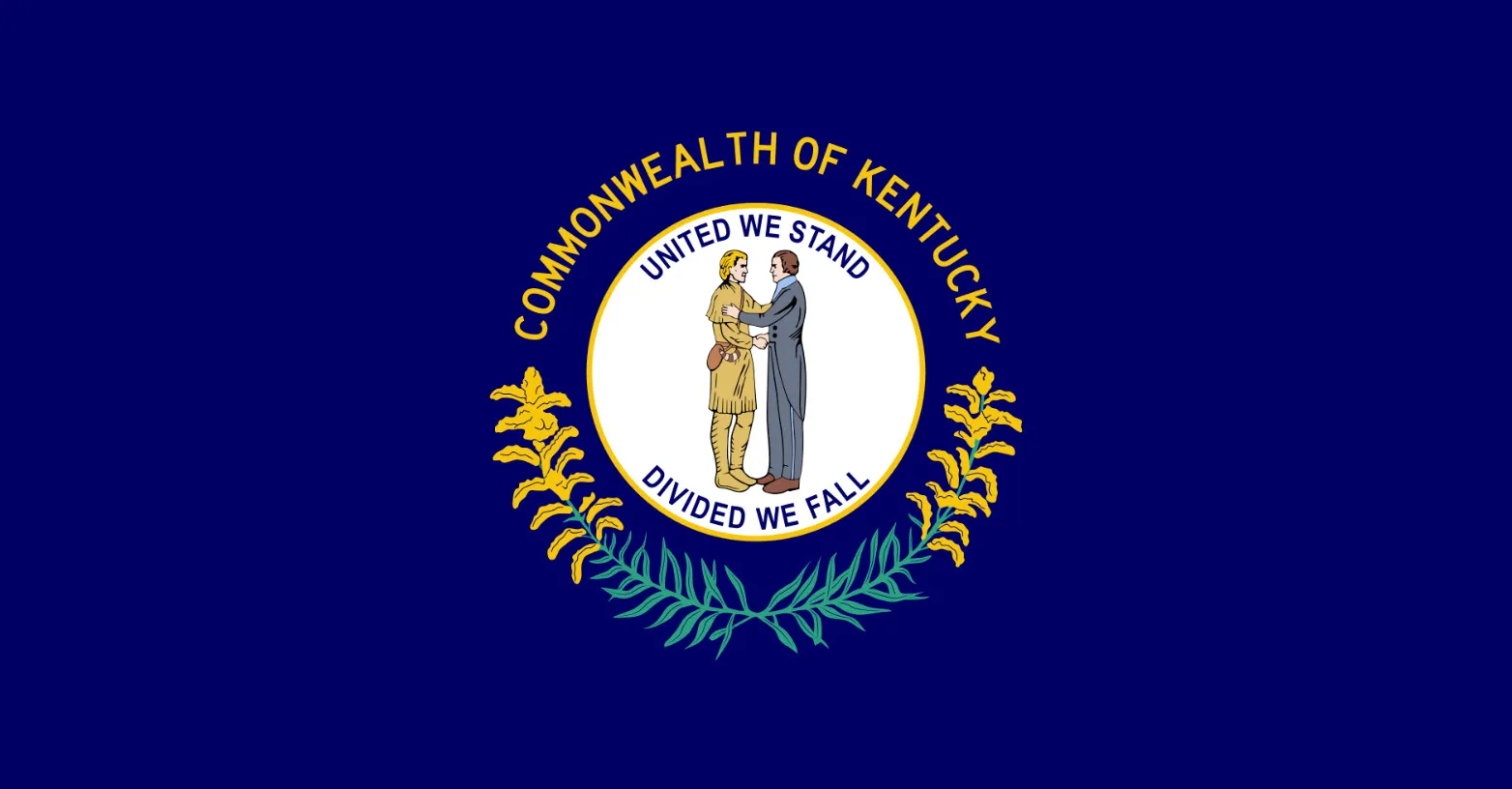Flag of Kentucky, showing the state seal. Ideal for a US State Capitals quiz, asking about the capital city of Kentucky.