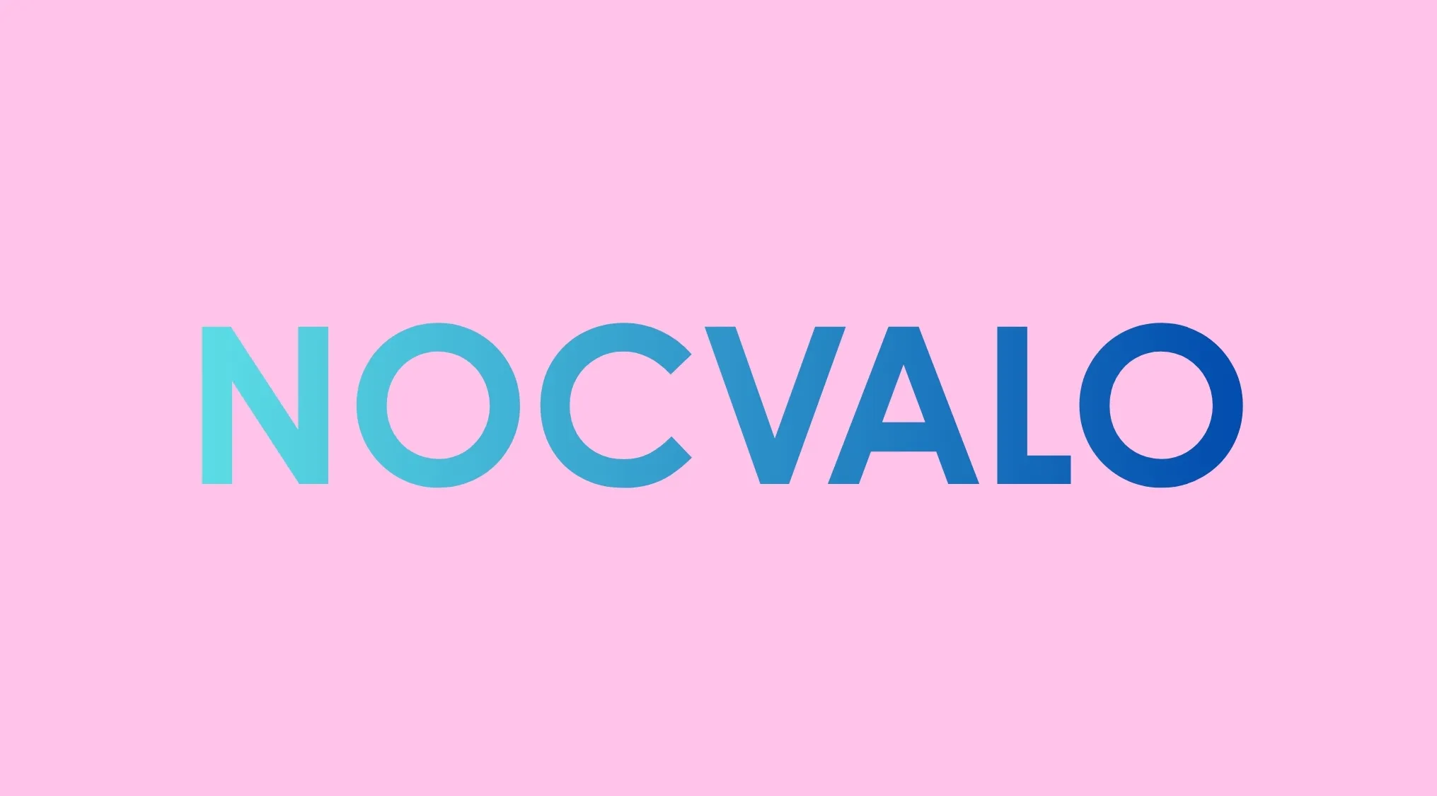 The word Nocvalo in blue and turquoise ombre text against a light pink background, for General Knowledge Words unscramble.