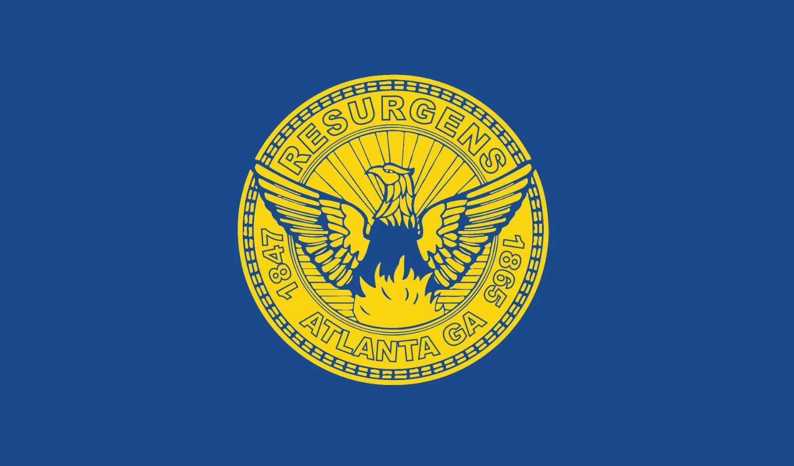 The flag of Atlanta, GA, US, featuring the seal with a phoenix rising from flames. US State Capitals Quiz related image.