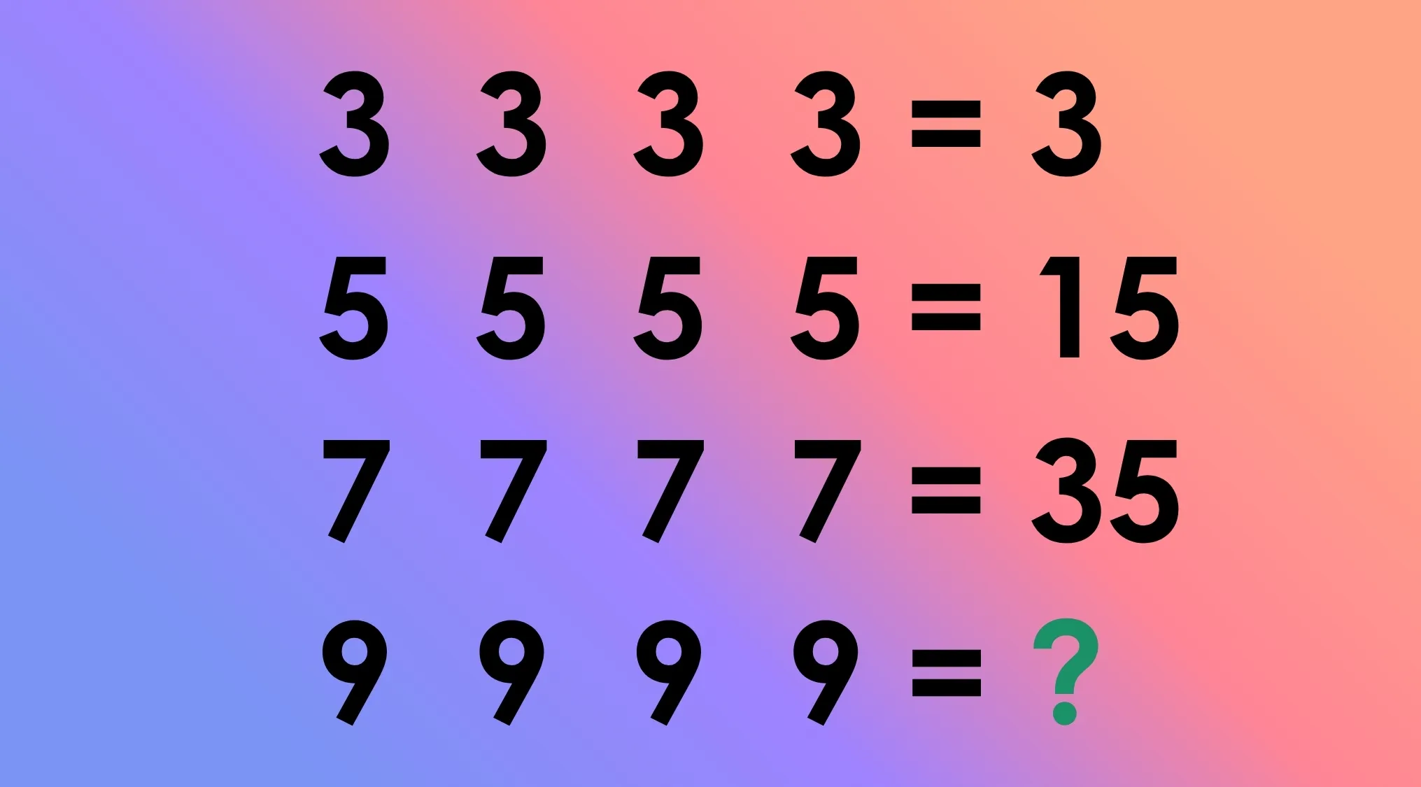 Tricky Math Riddles. A gradient background with black numbers presenting a math pattern leading to a question mark.