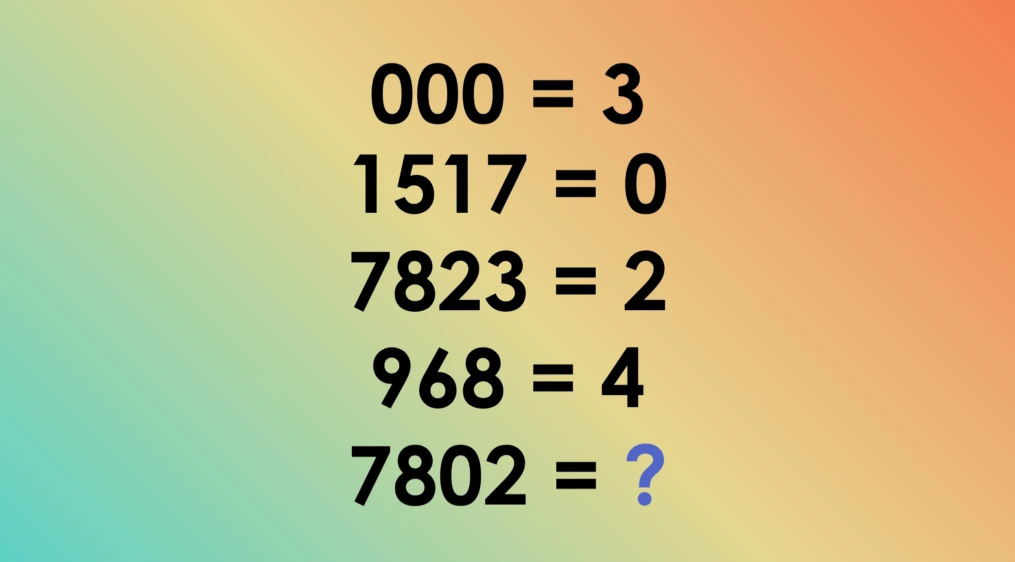 A tricky math riddle displaying number sequences on a gradient background. Find the missing number to solve the math riddle.