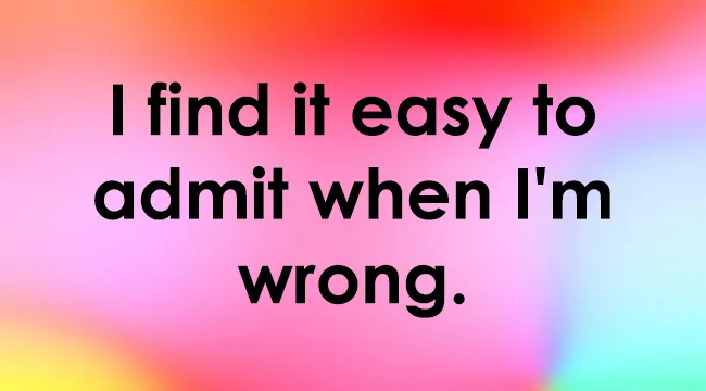 A quiz question: "I find it easy to admit when I'm wrong." over a blurred pink and blue background for Medieval Profession.