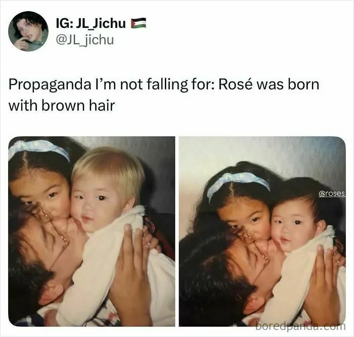 Rosé childhood photos debunking brown hair propaganda in K-Pop