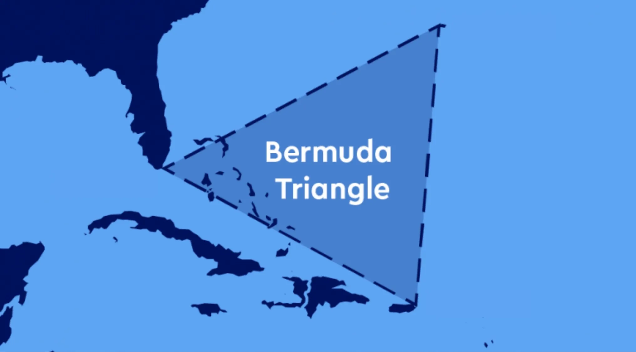 Map showing the Bermuda Triangle's location in the Atlantic Ocean, near Florida and the Caribbean, for a general knowledge quiz.