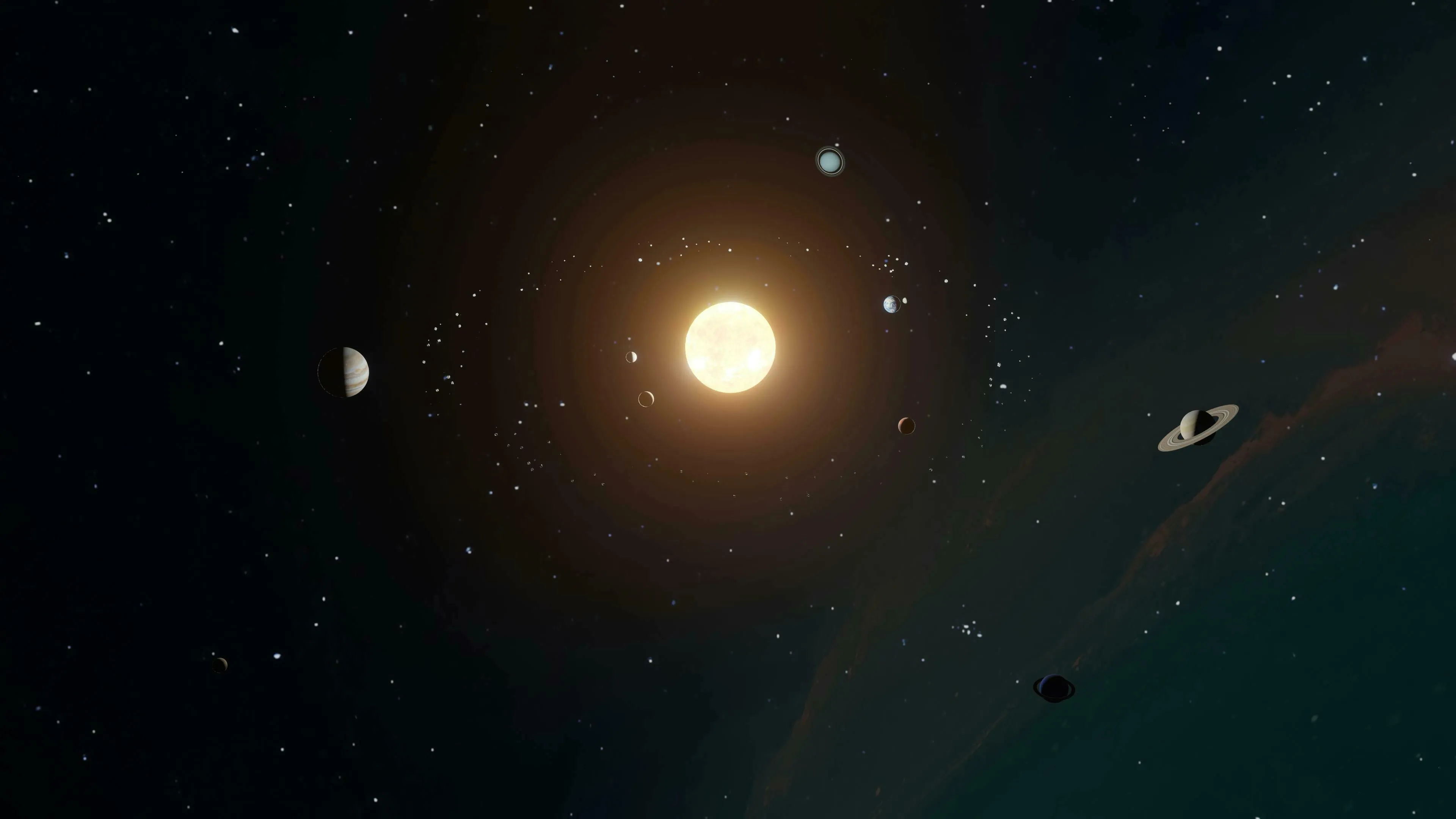 A solar system with a bright sun at the center and planets orbiting it, perfect for a General Knowledge Quiz.