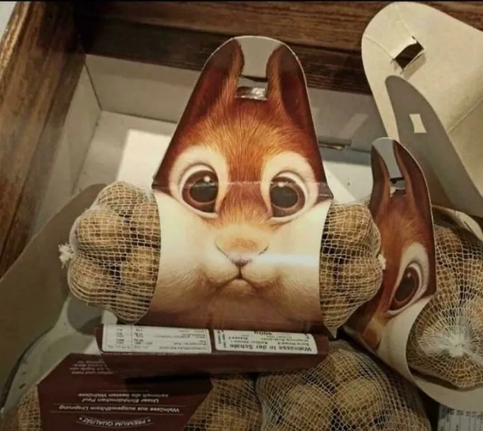 Potato packaging with bunny face design combining food and animal humor