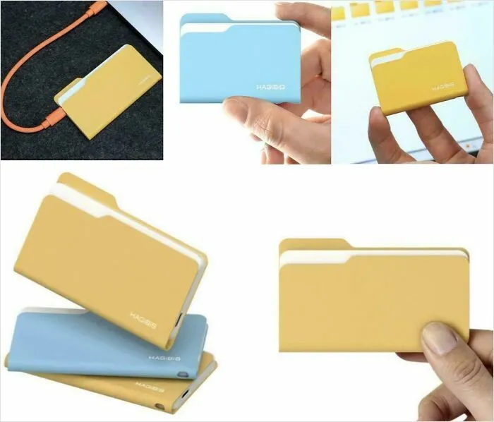 Minimalist folder-shaped external hard drives in pastel colors
