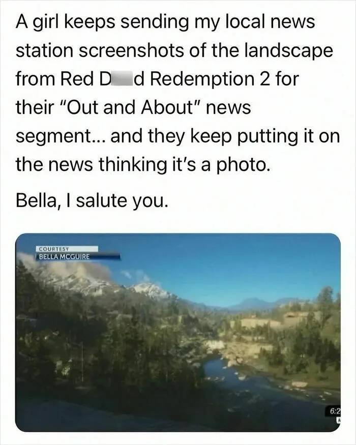 Screenshot of video game landscape mistaken for news photo by local station