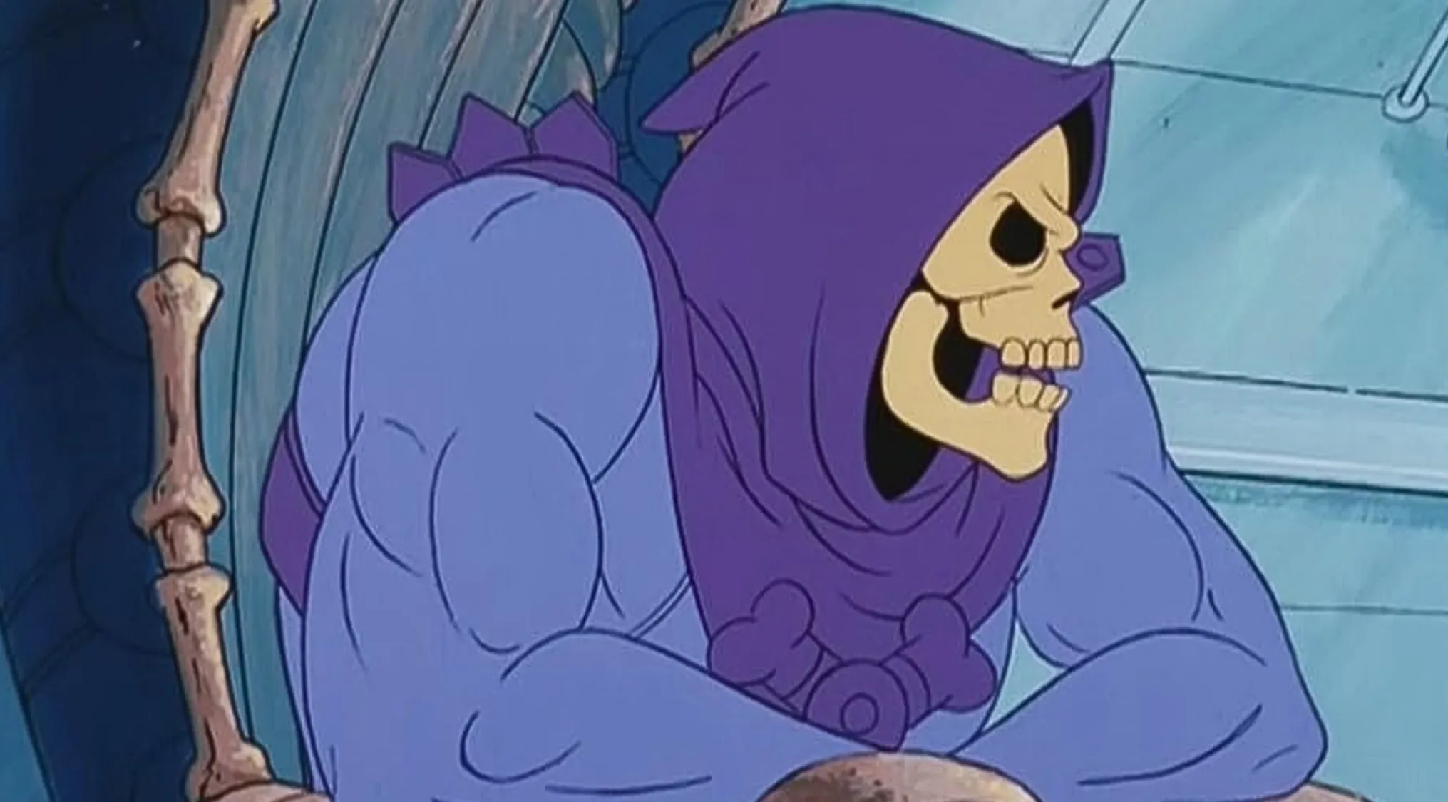 Saturday Morning Cartoons Trivia: Skeletor from He-Man and the Masters of the Universe, in a purple hood.