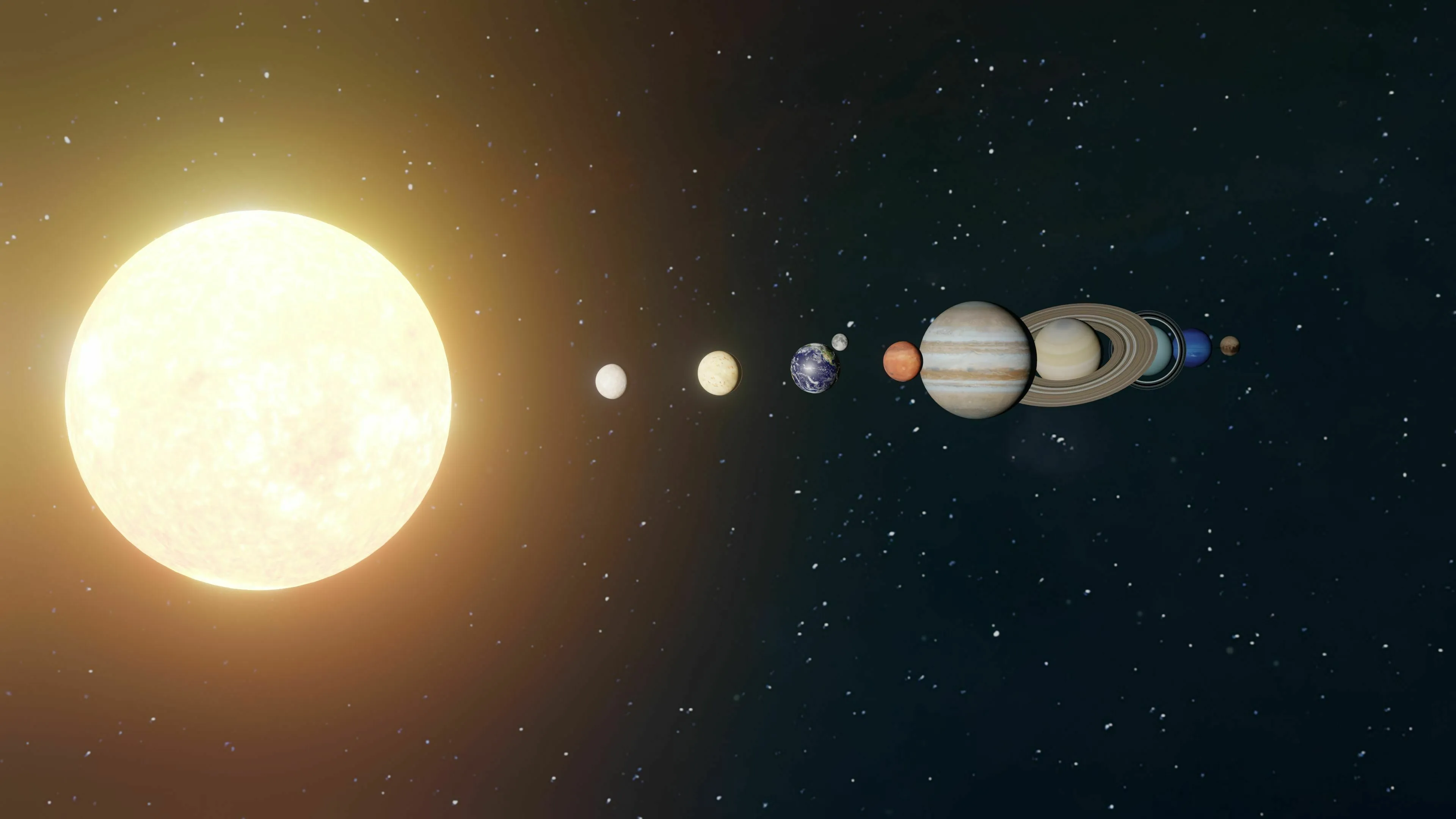 Illustration of the Solar System, showing the Sun and planets. Which planet is closest to the Sun? Science education.