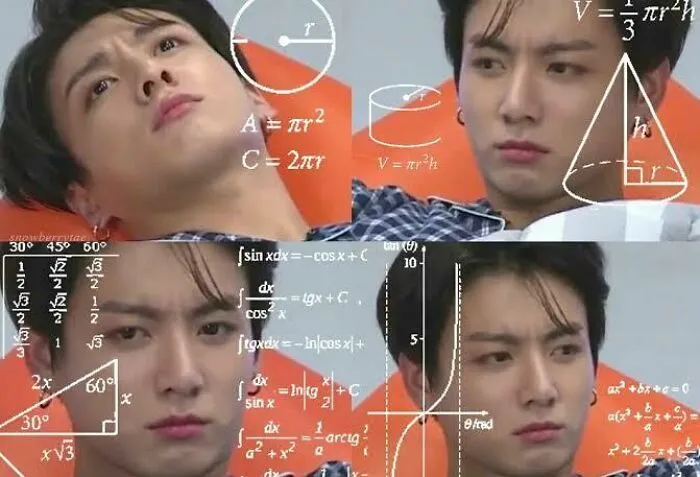 K-Pop member confused with math formulas meme overlay
