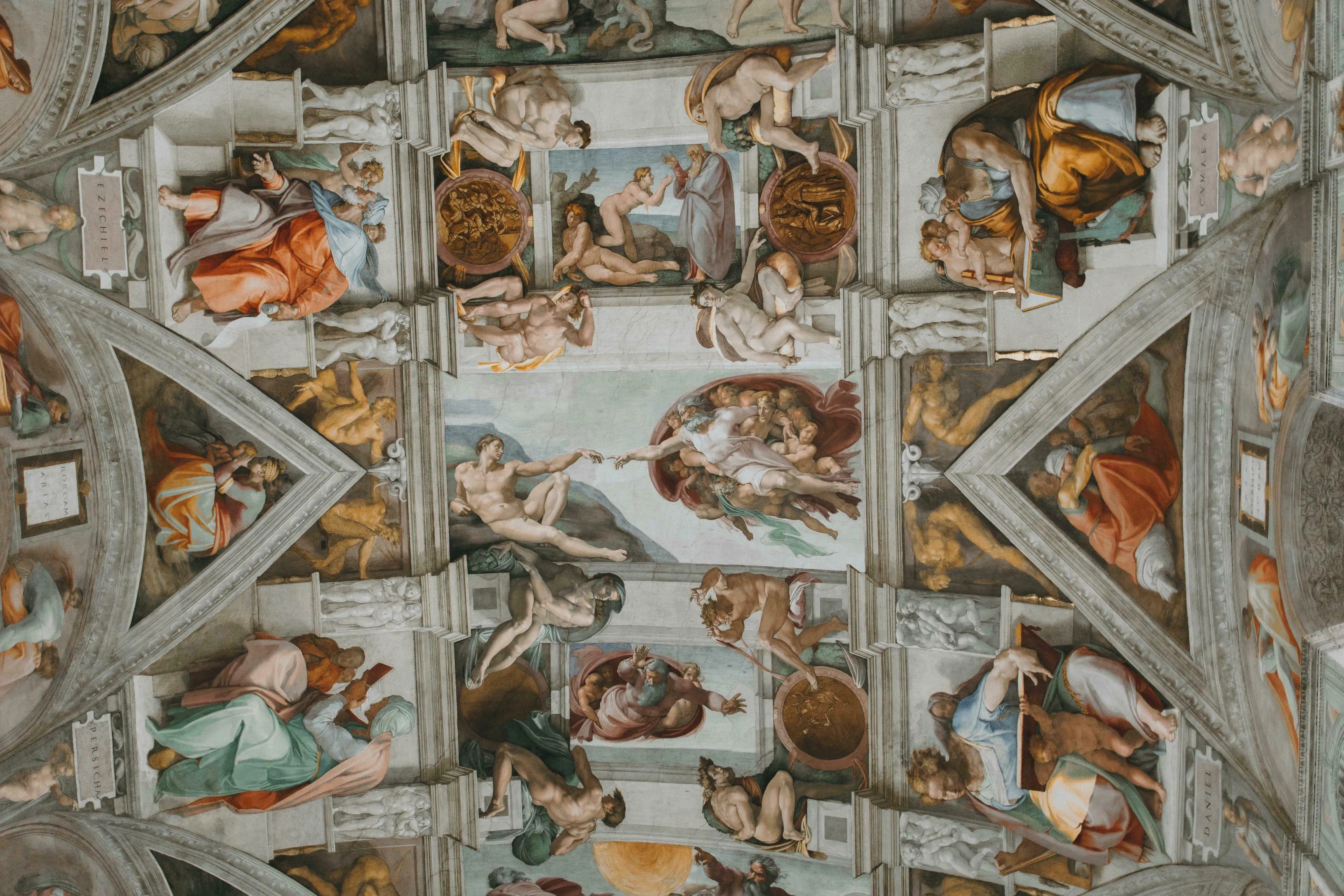 The iconic Sistine Chapel ceiling by Renaissance artist Michelangelo, a masterpiece of General Knowledge Big Ideas.