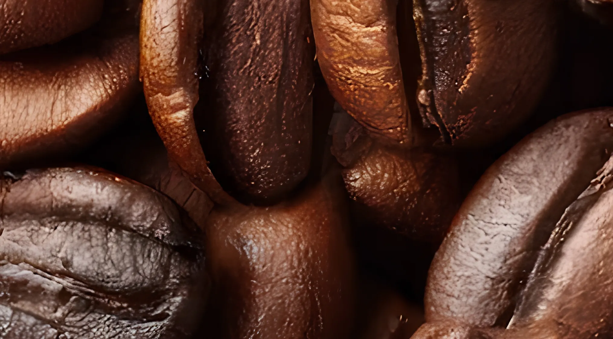 Close-up of roasted coffee beans. Can you guess what this zoomed-in image shows? Hint: two words.