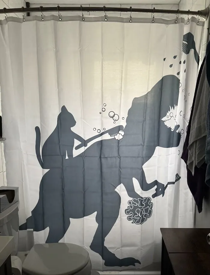 Cat Dinosaur Shower Curtain
