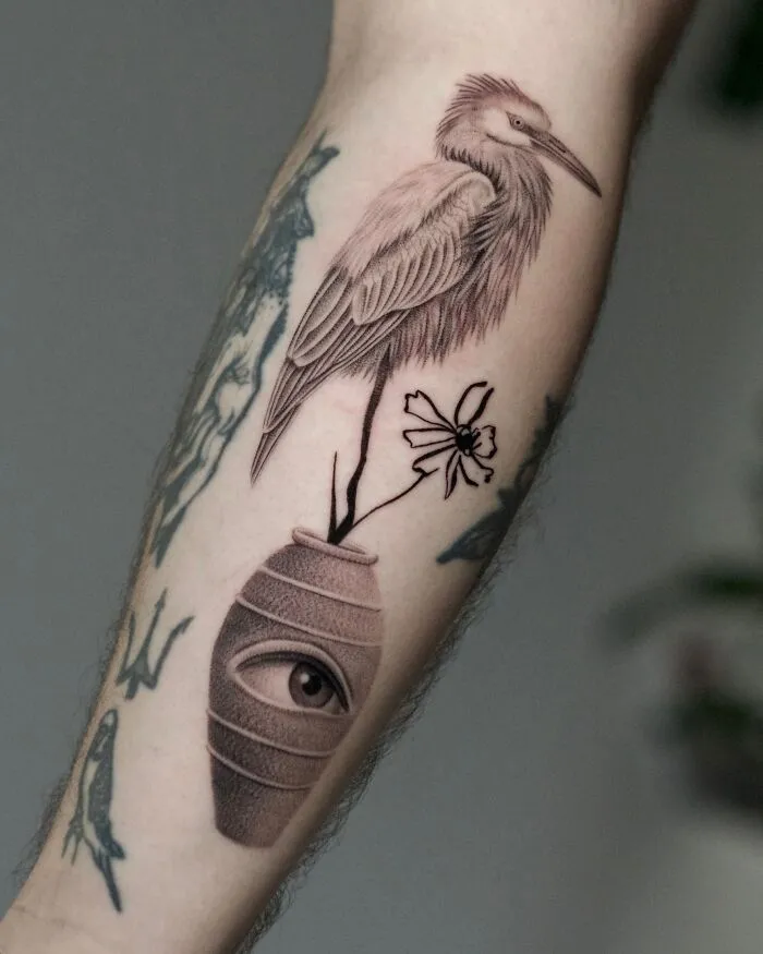 The Heron And The Gaze In The Vase