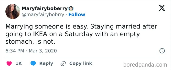 Tweet on the realities of married life and challenges of IKEA trips