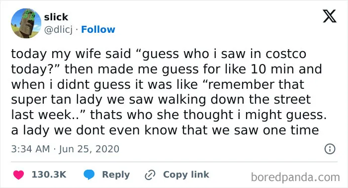 Hilarious married life tweet about guessing a stranger seen at Costco