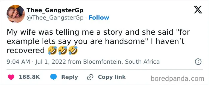 Wife jokes calling husband handsome in funny married life tweet