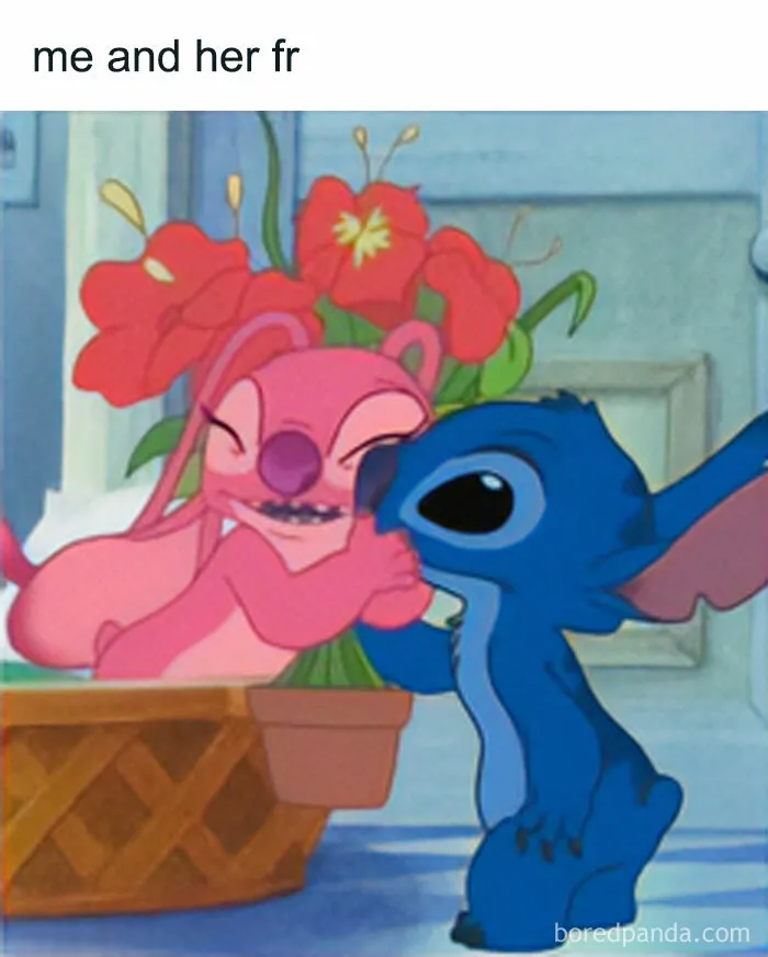 Two animated characters from Lilo and Stitch showing friendship in couple memes
