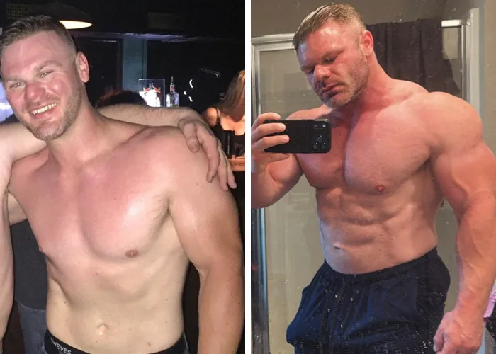 2020 vs 2026 trend showing muscular transformation of a man over time