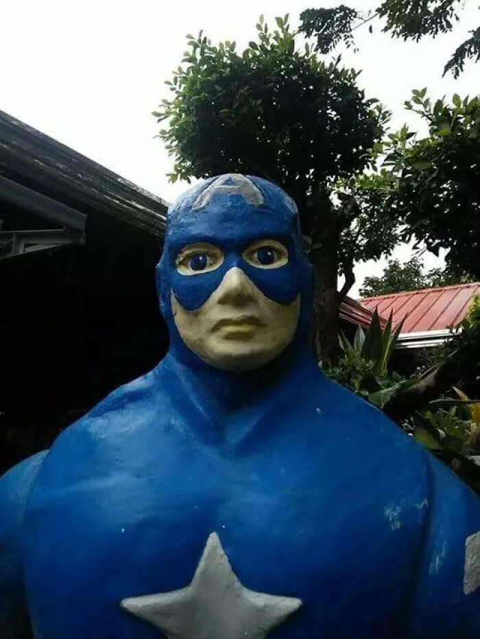 Homemade Captain America figure in blue costume with white star