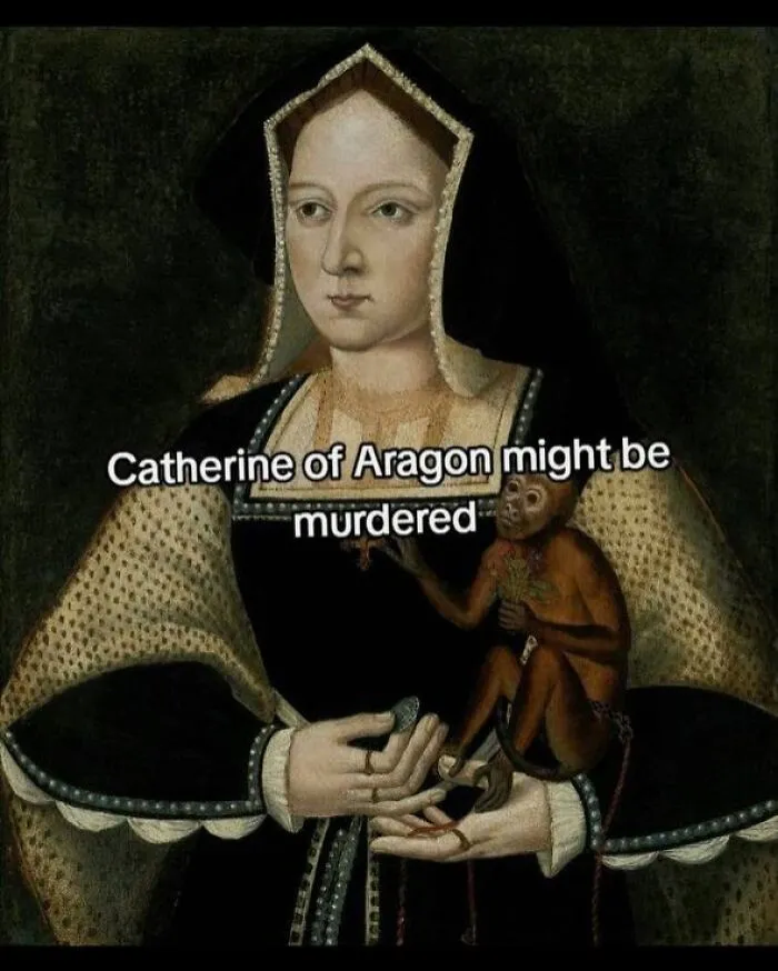 Portrait of Catherine of Aragon with monkey symbolizing possible murder
