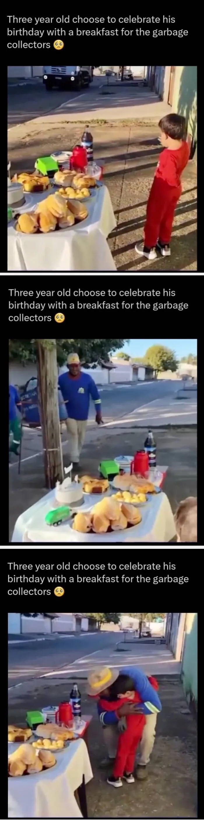 This Three-Year-Old Wanted To Celebrate His Birthday By Having Breakfast With The Garbage Collectors, And I Genuinely Don’t Think Hearts Get Softer Than This