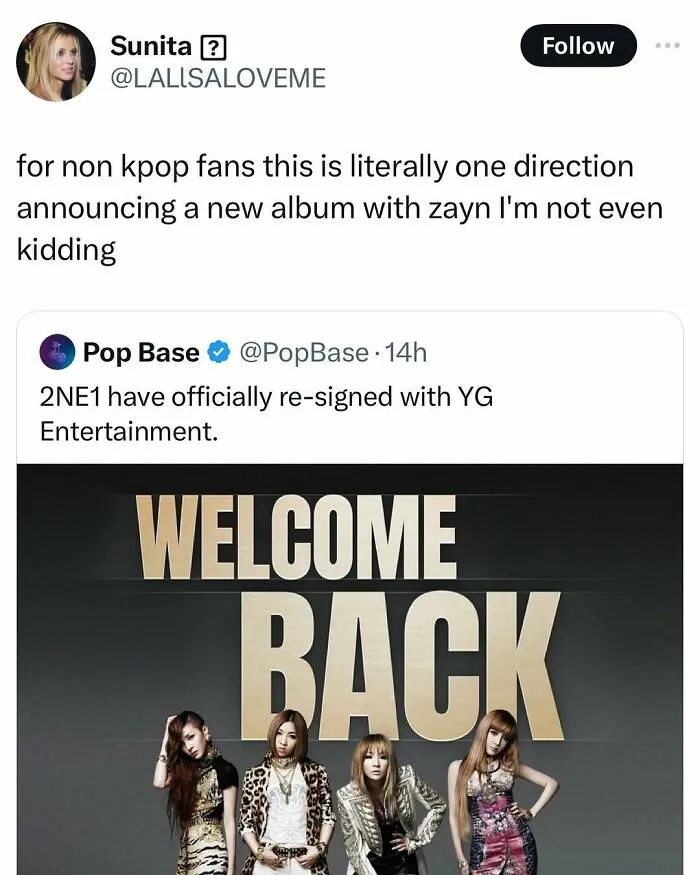 2NE1 comeback announcement meme comparing to One Direction