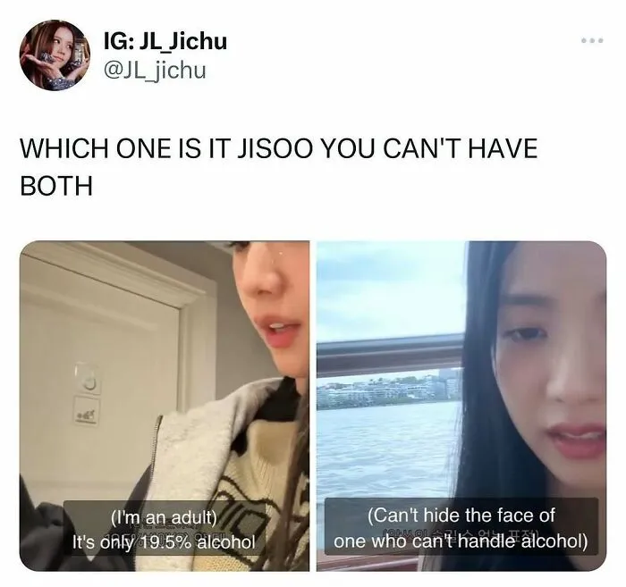 Jisoo debating alcohol in funny K-Pop meme