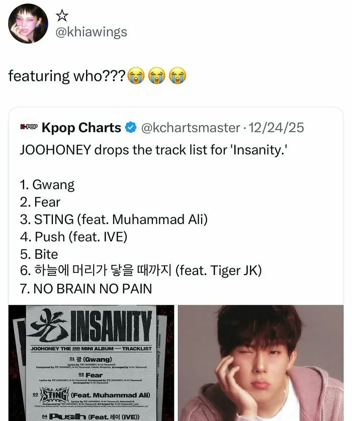 JOOHONEY releases Insanity track list featuring Muhammad Ali and IVE in K-pop