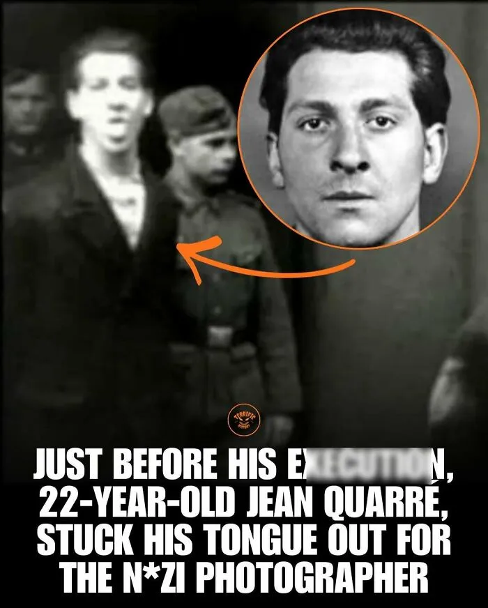 Jean Quarré sticks tongue out before execution in Nazi photograph