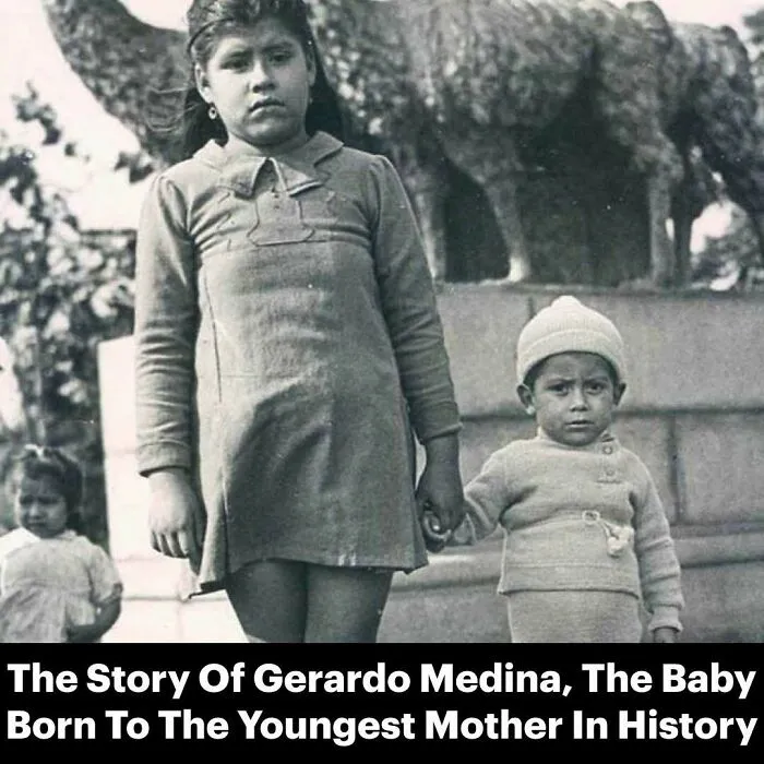 Black and white photo of Gerardo Medina, child of youngest mother in history