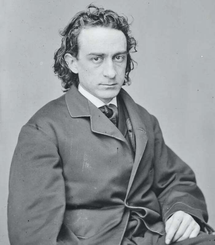Black and white portrait of a serious historical figure from the 19th century