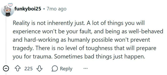 Adult problems and surprises about unexpected trauma and reality's unfairness