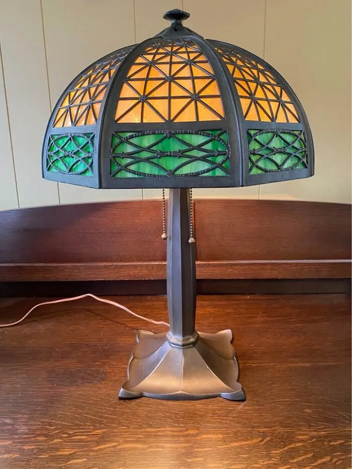 Early 1900s Bradley & Hubbard Slag Glass Lamp