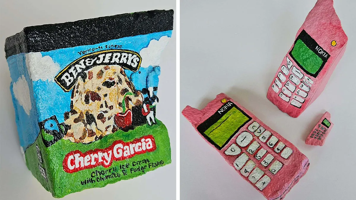 40 Colorful Stone Creations By This Artist That Turn Rocks Into Iconic Foods And Famous Products